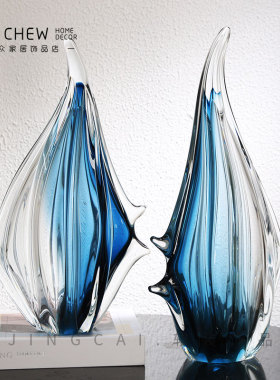 北欧轻奢蓝色热带鱼创意摆件酒柜客厅餐桌玄关电视柜酒店软装摆设