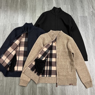 外贸单冬季男士开衫毛衣夹克2025新款休闲爸爸冬装加绒立领外套潮