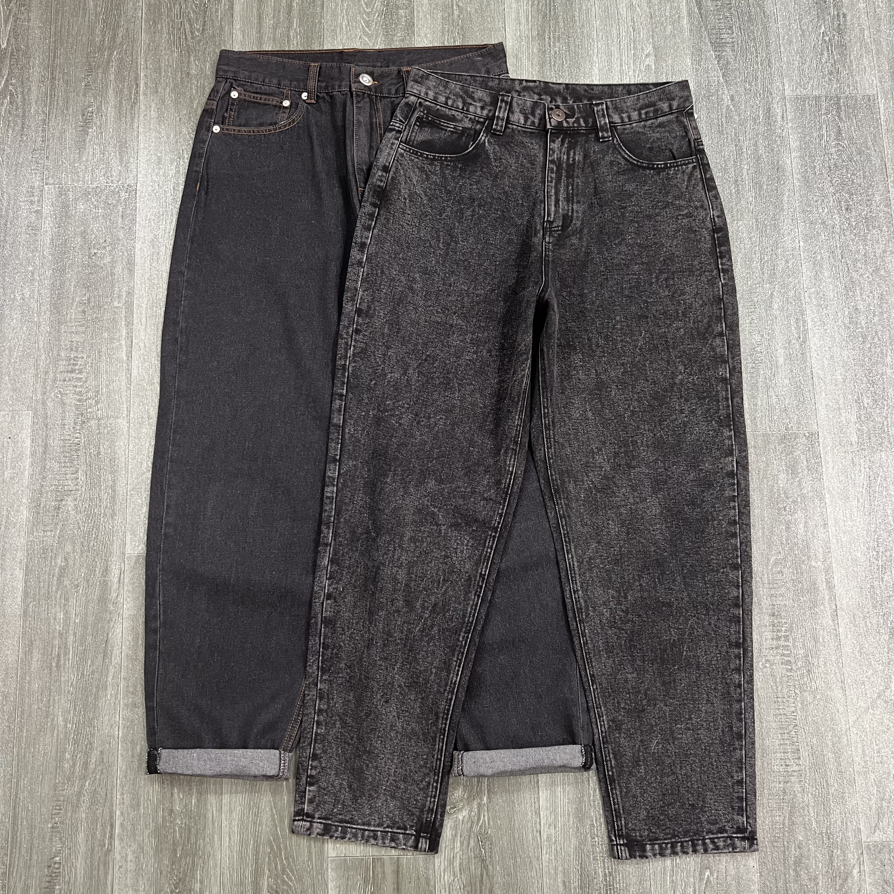 外贸捡漏男士宽松锥型显瘦牛仔裤天然纯棉水洗纹做旧休闲长裤子潮