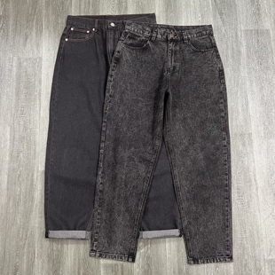 外贸捡漏男士宽松锥型显瘦牛仔裤天然纯棉水洗纹做旧休闲长裤子潮