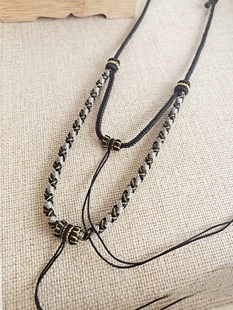 手工编织吊坠双挂项链绳龙鳞结锁骨链天珠佛牌蜜蜡玉石编绳横穿