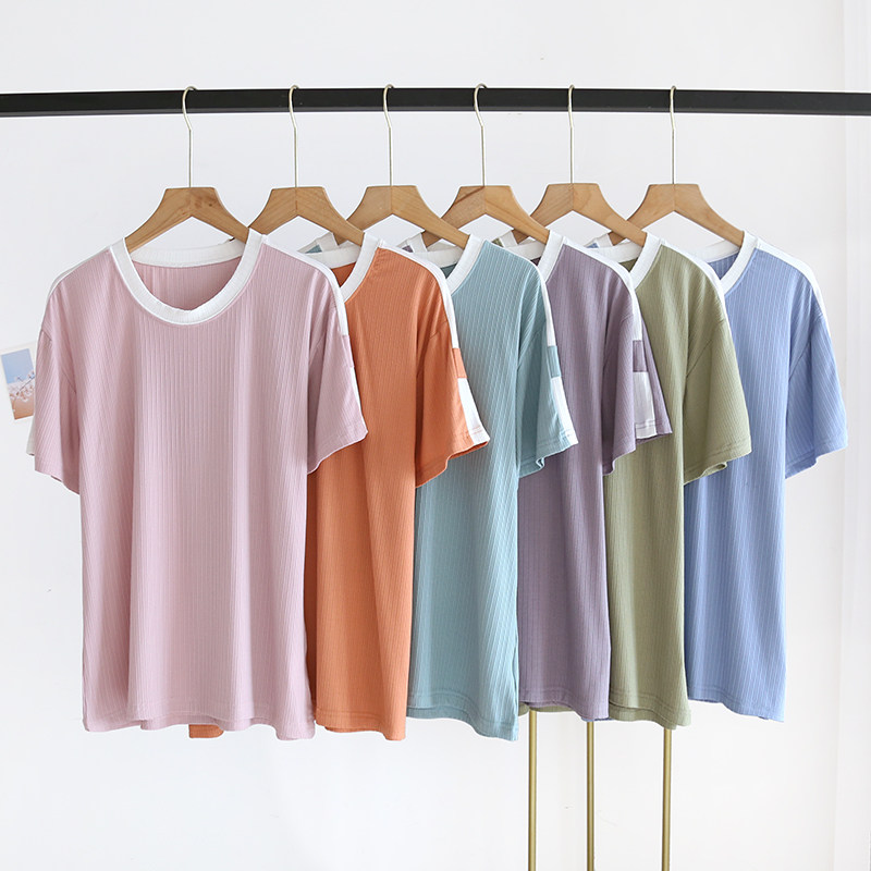 JAPANESE SINGLE MODAL PAJAMAS TOPS SINGLE PIECE WOMENS SHORT SLEEVE THIN LOUNGEWEAR SOLID COLOR SUMMER T-SHIRT LOOSE CASUAL