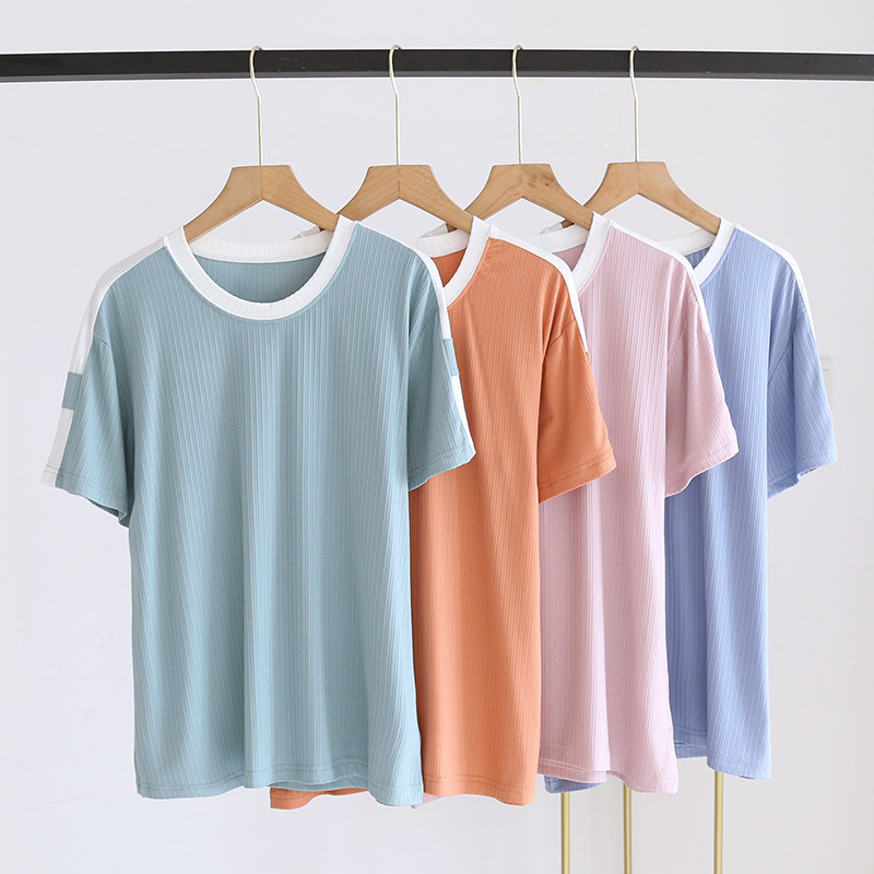 JAPANESE SINGLE MODAL PAJAMAS TOPS SINGLE PIECE WOMENS SHORT SLEEVE THIN LOUNGEWEAR SOLID COLOR SUMMER T-SHIRT LOOSE CASUAL