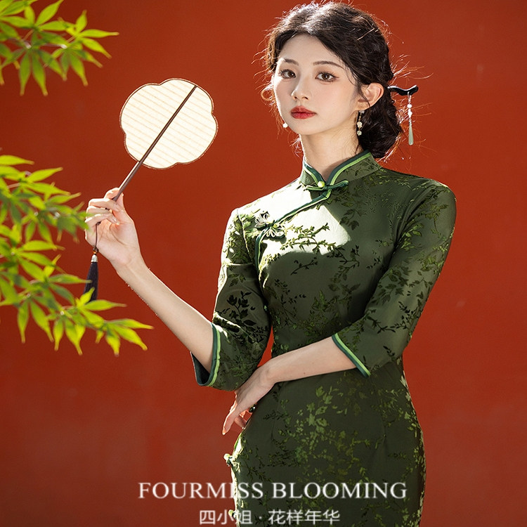 【花样年华】国风旗袍|绿色2026长袖优雅绝美高质量日常款连衣裙