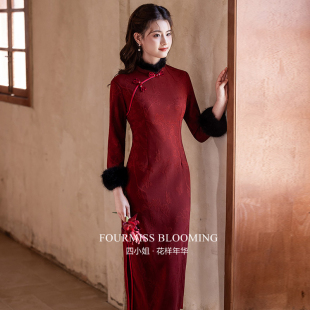 【花样年华】国风旗袍|红色丝绒加绒加厚冬装中式长袖复古老上海