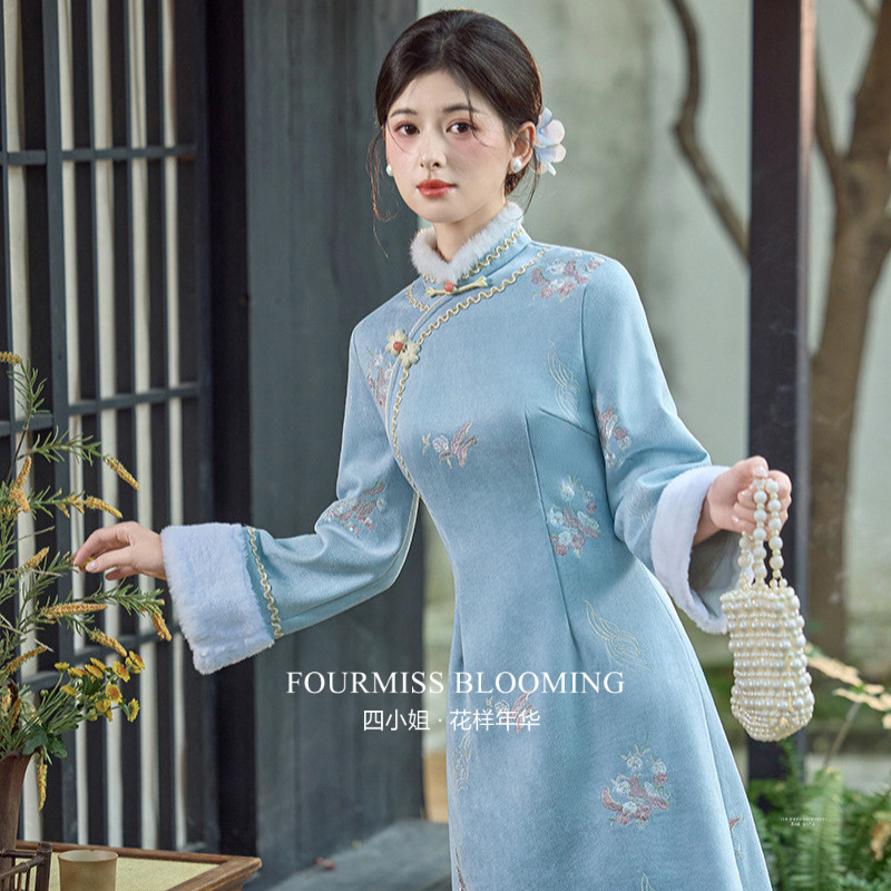 新中式麂皮绒连衣裙33