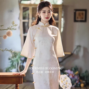 【花样年华】国风旗袍|素雅倒大袖气质温婉春秋款古法全开襟日常