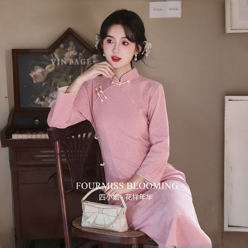 【花样年华】国风旗袍|粉色订婚春日常复古改良连衣裙小个子气质