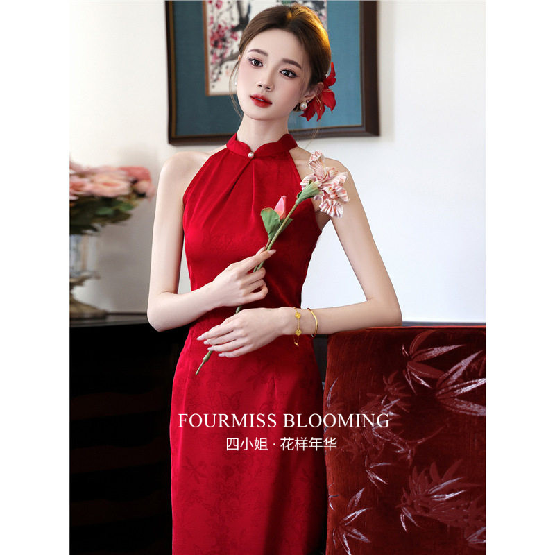 【花样年华】国风旗袍|新中式红色挂脖敬酒服新娘订婚礼服连衣裙