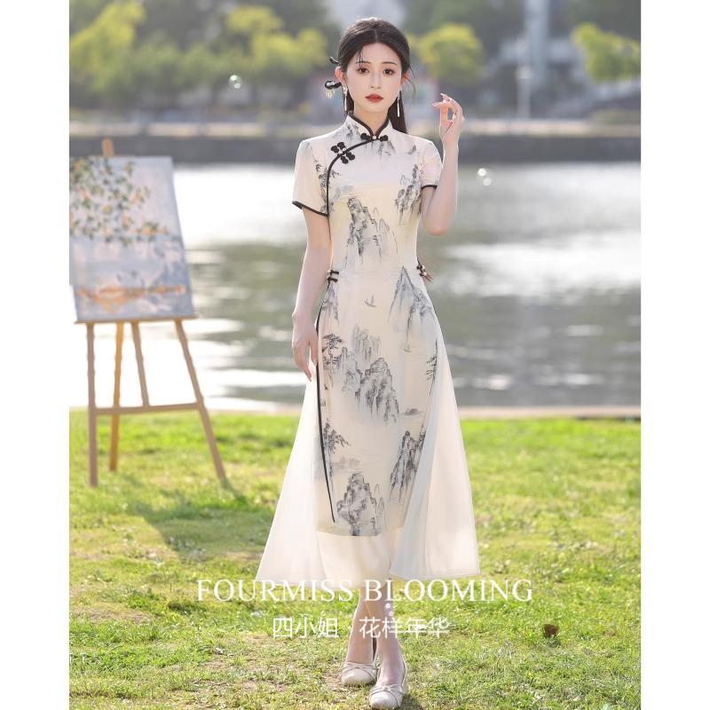【花样年华】国风旗袍|新中式水墨画奥黛夏高端茶艺师茶服连衣裙