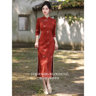 【花样年华】国风旗袍|酒红色高级感复古侧八扣改良连衣裙气质春