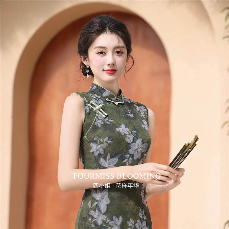 绿色2026新款女夏无袖新中式