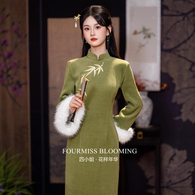 新中式高端绿色加绒礼服