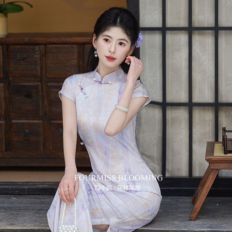 紫色新中式礼服连衣裙