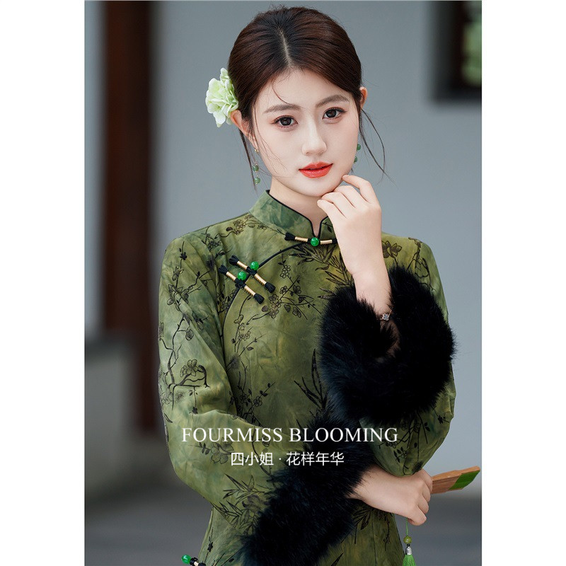 【花样年华】国风旗袍|绿色秋冬长袖小个子女新中式上档次年轻款