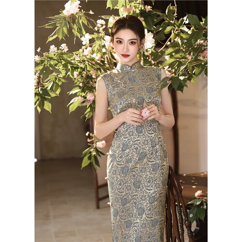 新中式青花无袖连衣裙