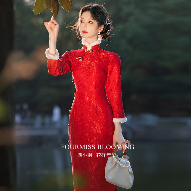 【花样年华】国风旗袍|红色敬酒服冬季绝美复古女新中式订婚礼服