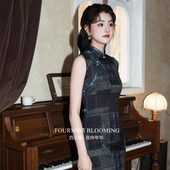 修身 格子女无袖 国风旗袍 高级感复古连衣裙气质长款 花样年华