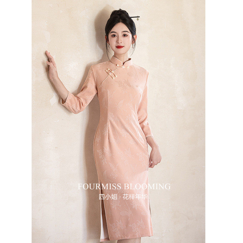 【花样年华】国风旗袍|小个子女新中式粉长袖连衣裙复古气质绝美