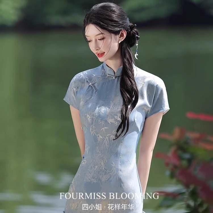 【花样年华】国风旗袍|新中式夏2025改良年轻少女蓝色连衣裙日常