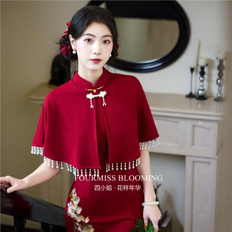 新中式红色订婚敬酒服旗袍|