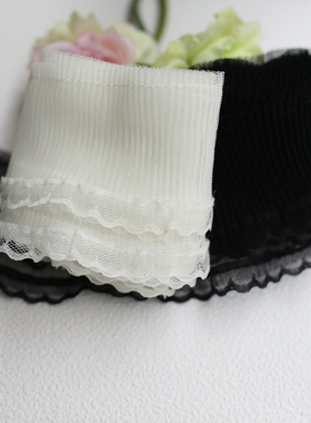 7cm白色黑色裙摆衣边领口服装床品褶皱蕾丝花边荷叶边装饰辅料