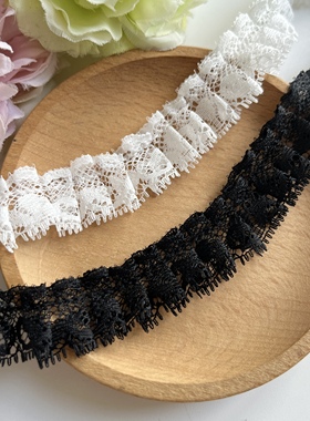 2cm黑色白色木耳蕾丝花边辅料褶皱衣服手工diy装饰领口袖口材料