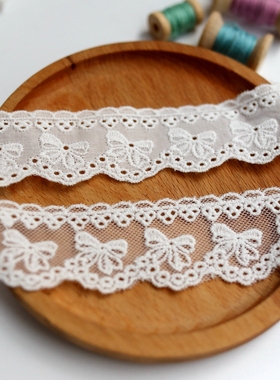 可爱白色蝴蝶结棉布刺绣花边蕾丝diy手工装饰服装衣边波浪边辅料