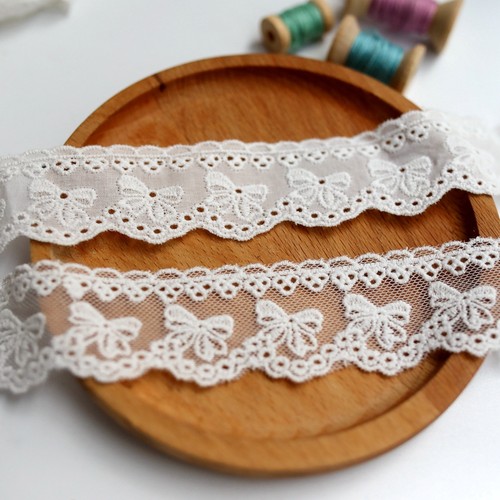 可爱白色蝴蝶结棉布刺绣花边diy