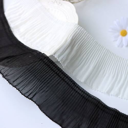 黑白雪纺百褶皱睫毛边精密女裙服装衣摆袖口手工设计装饰花边辅料