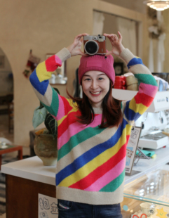 2026新款boden彩虹条纹彩色针织套头圣诞风新年风毛衣女春秋女