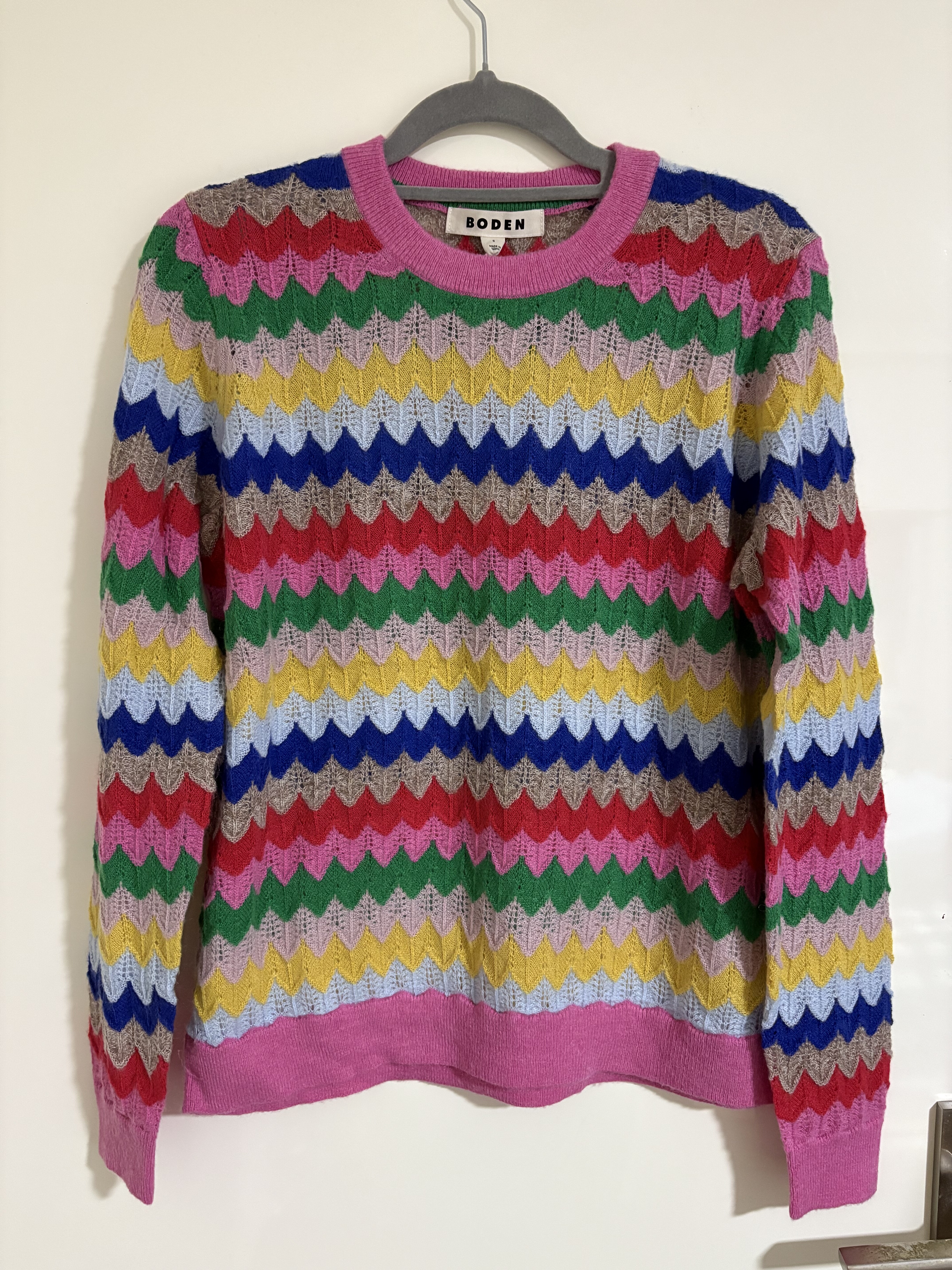 2025粉色彩色彩虹波浪纹针织衫圣诞风费尔岛宽松圆领套头毛衣女冬