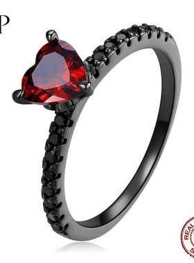 锦河畔925银暗夜之心戒指