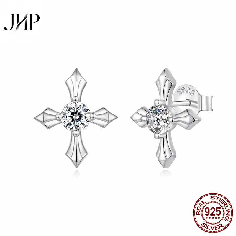 锦河畔莫桑石十字架耳钉