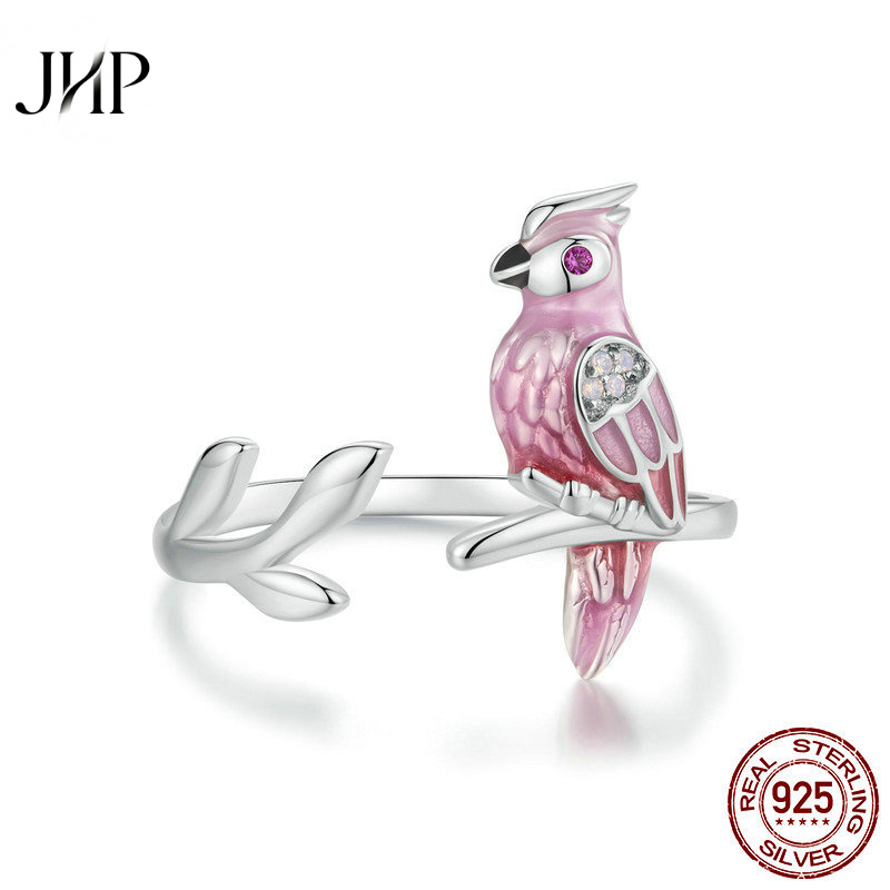 锦河畔灵动粉鹦鹉银戒