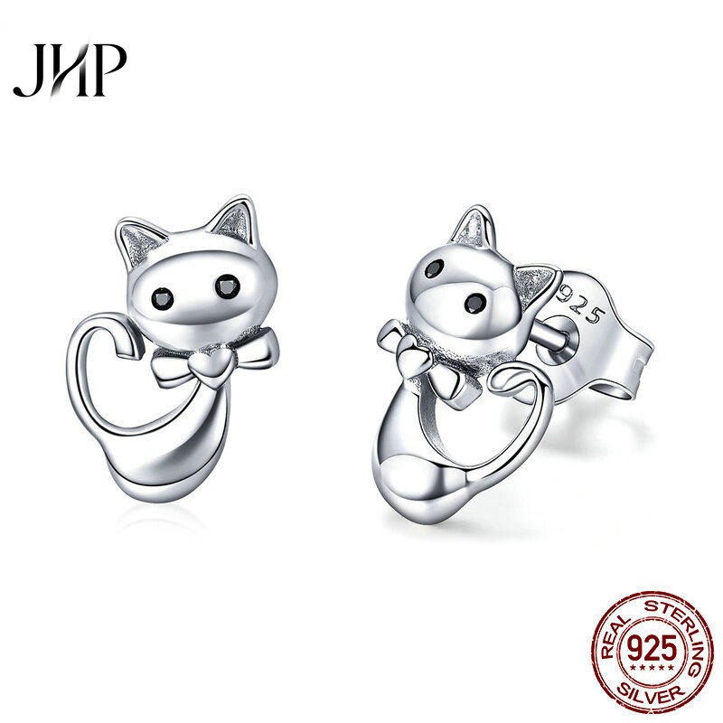 锦河畔 韩版简约耳环耳饰925纯银耳钉女黏人的猫咪耳钉SCE450