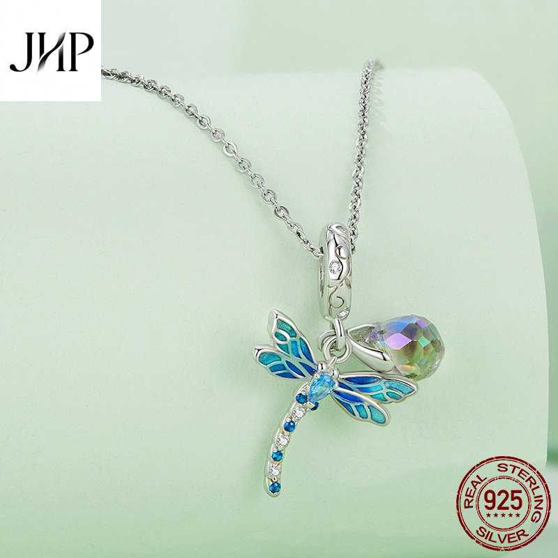 锦河畔森系蓝蜻蜓银项链