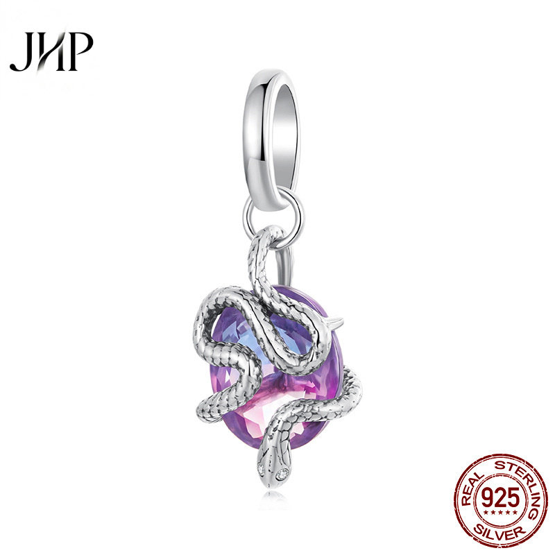 锦河畔原创s925纯银灵蛇吊坠配件神秘复古蛇缠绕魅力diy手链串珠