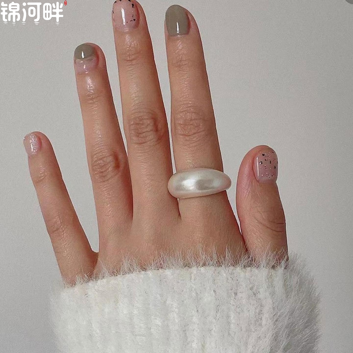 锦河畔 宽面磨砂戒指女925纯银创意设计时尚港风气质个性推拉