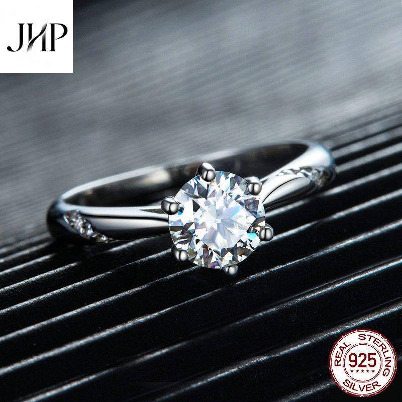 锦河畔欧美ins风时尚一克拉莫桑石戒指 s925银带证书莫桑钻指环