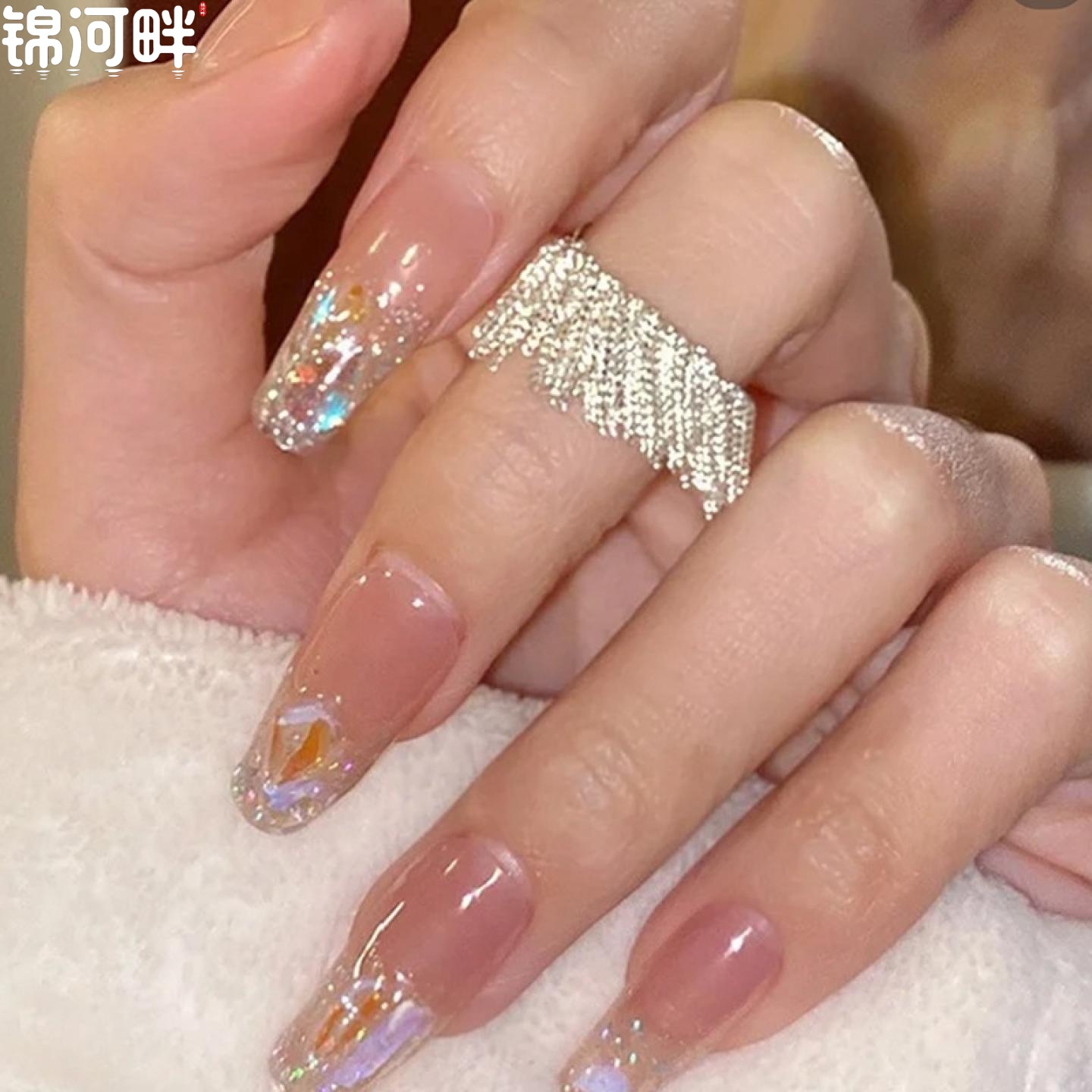 锦河畔 银河瀑布戒指s925纯银手工裙摆流苏食指指环璀璨重工法式