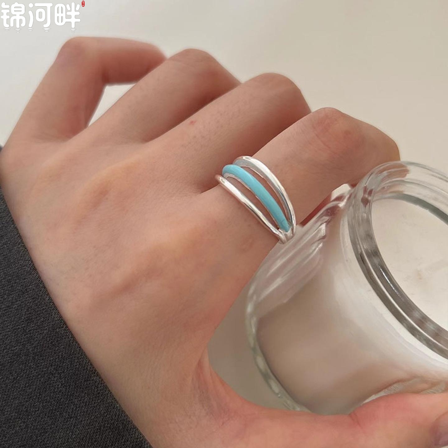 锦河畔 925通体纯银三层弧面滴油戒指简约小众设计师多层开口