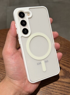 白色软边背硬亚克力不发黄高透明磁吸充电适用三星S23+手机壳高级超薄GalaxyS24plus保护套全包防摔男女款潮