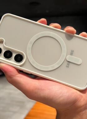 高透明白色边框亚克力磁吸无线充电适用三星S23U手机壳高级超薄Galaxy S24Ultra保护套S23+全包防摔男女款潮