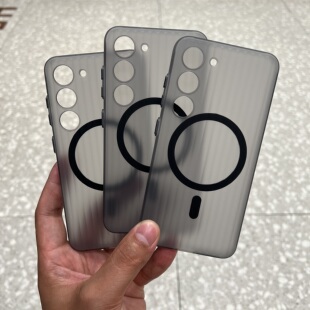 瓦楞行李箱条纹磨砂不发黄磁吸充电适用三星S23+手机壳高级超薄GalaxyS24plus保护套全包防摔精孔男女款硬壳