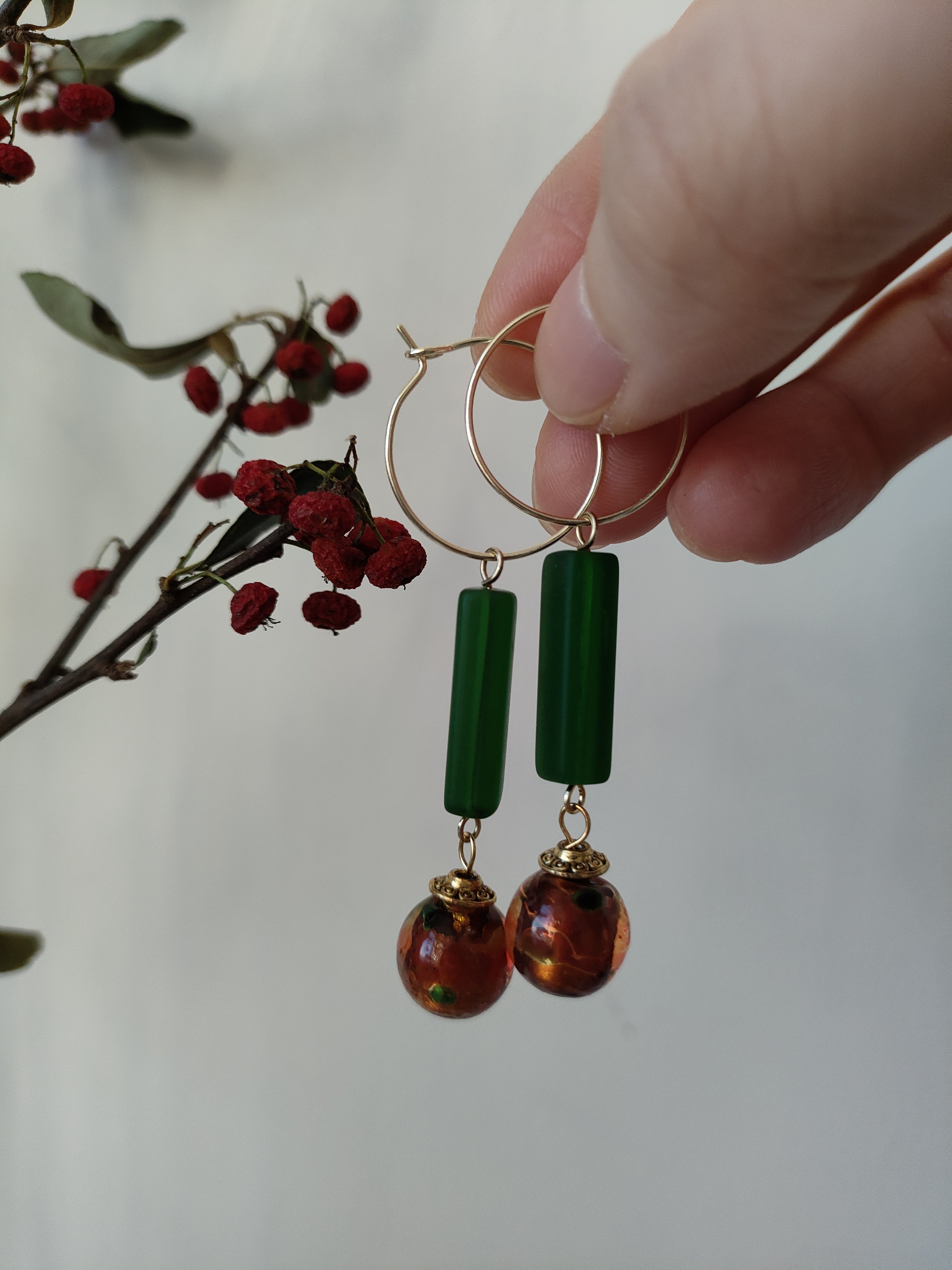 拾萤原创手作老琉璃耳环复古女小众设计感高级新中式百搭耳饰秋冬