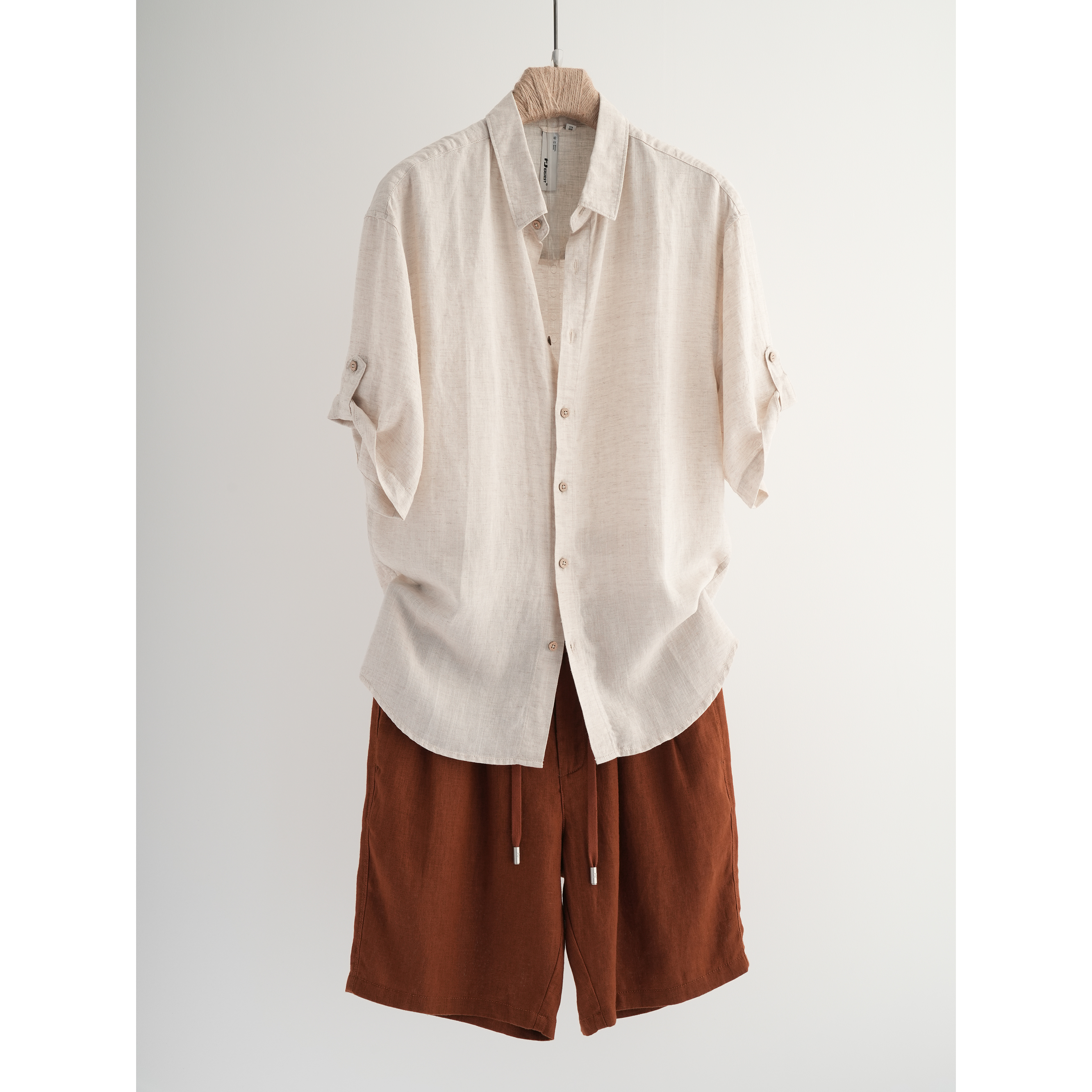 莱赛尔天丝亚麻翻领七分袖衬衫男