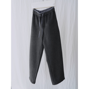 子 新街保暖抽绳休闲长裤 row风绵羊毛呢腰间拼色直筒卫裤 男秋冬季