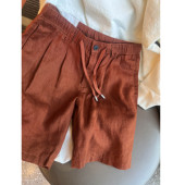 男士 夏季 新款 假日风复古纯色简约亚麻休闲短裤 潮牌宽松透气五分裤