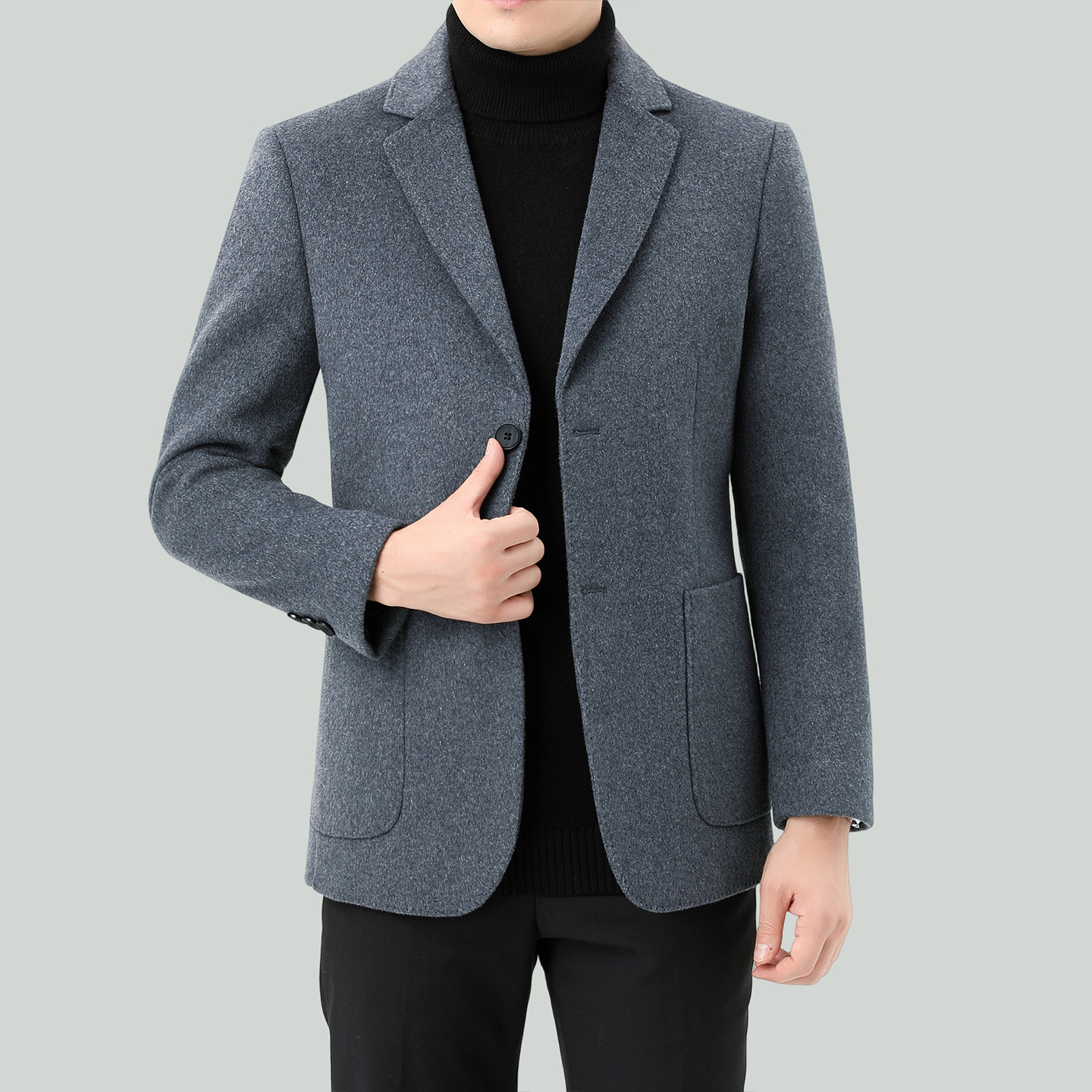 皮尔卡丹高端羽绒加厚双面呢西装男士外套休闲羊毛西服大衣秋冬季